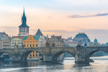 prague charles bridge view at morning, czech republic