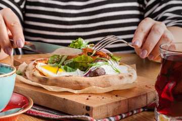 American breakfast in the morning