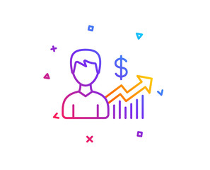 Business results line icon. Dollar with Growth chart sign. Gradient line button. Business growth icon design. Colorful geometric shapes. Vector