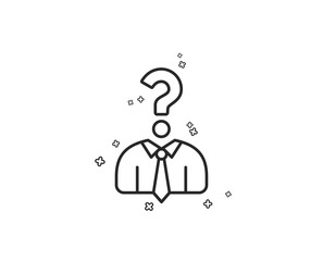 Business head hunting line icon. Question sign. Human resources symbol. Geometric shapes. Random cross elements. Linear Hiring employees icon design. Vector