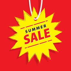 Price tag summer promotion website square banner heading design on price tag yellow sun shape vector for banner or poster. Sale and Discounts Concept.