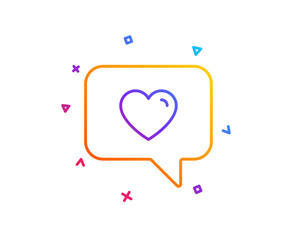 Heart in Speech bubble line icon. Love chat symbol. Valentines day communication sign. Gradient line button. Love message icon design. Colorful geometric shapes. Vector