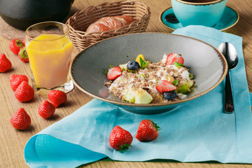 breakfast in cafe, Hot Oatmeal Cereal with Berries