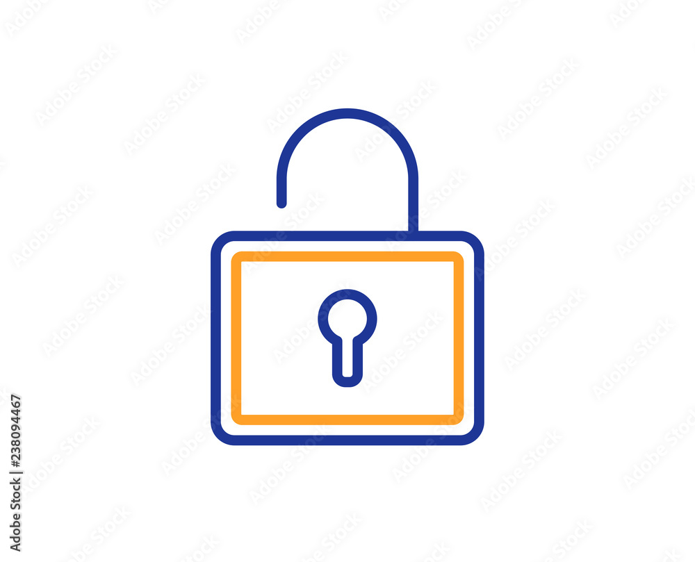 Poster lock line icon. private locker sign. password encryption symbol. colorful outline concept. blue and 