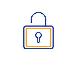 Lock line icon. Private locker sign. Password encryption symbol. Colorful outline concept. Blue and orange thin line color icon. Lock Vector