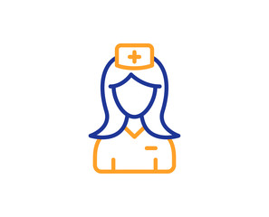 Hospital nurse line icon. Medical help assistant sign. Colorful outline concept. Blue and orange thin line color Hospital nurse icon. Vector