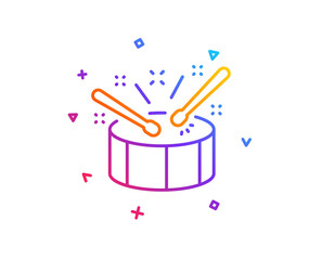 Drums with drumsticks line icon. Music sign. Musical instrument symbol. Gradient line button. Drums icon design. Colorful geometric shapes. Vector