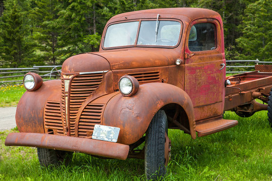 Vintage car at Mamit Lake Rd British Columbia Canada