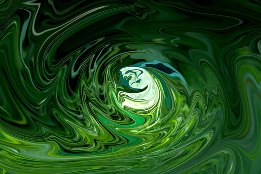 Liquid Abstract Pattern With DarkGreen, ForestGreen, And PaleGreen Graphics Color Art Form. Digital Background With Liquid Flow.