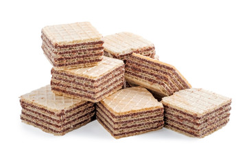 square wafer biscuits isolated on white - obrazy, fototapety, plakaty