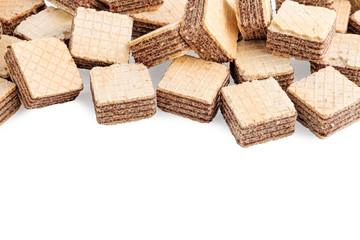 heap square wafer biscuits isolated on white background