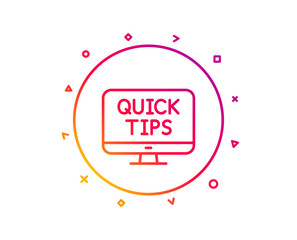 Quick tips line icon. Helpful tricks sign. Web tutorials symbol. Gradient pattern line button. Web tutorials icon design. Geometric shapes. Vector