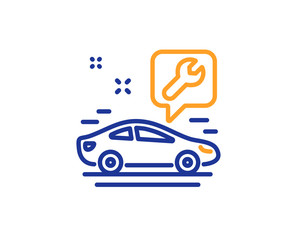 Spanner tool line icon. Car repair service sign. Fix instruments symbol. Colorful outline concept. Blue and orange thin line color Car service icon. Vector