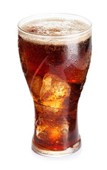 glass of cola with ice isolated on white background
