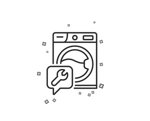 Spanner tool line icon. Washing machine repair service sign. Geometric shapes. Random cross elements. Linear Washing machine icon design. Vector