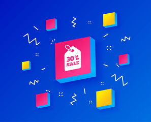 30% sale price tag sign icon. Discount symbol. Special offer label. Isometric cubes with geometric shapes. Creative shopping banners. Template for design. Vector