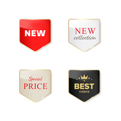 new tag and special sale label. glossy banner and badges design.
