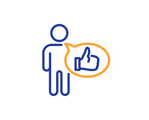 Like line icon. Thumbs up sign. Positive feedback, social media symbol. Colorful outline concept. Blue and orange thin line color Like icon. Vector