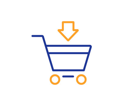 Add to Shopping cart line icon. Online buying sign. Supermarket basket symbol. Colorful outline concept. Blue and orange thin line color icon. Online market Vector