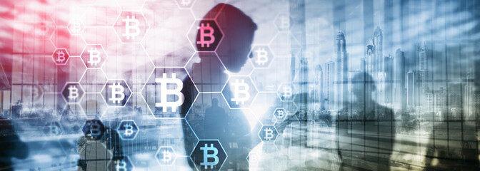 Fototapeta na wymiar Bitcoin, Blockchain concept on server room background.