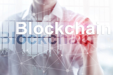 Blockchain technology Concept on server background. Data encryption.