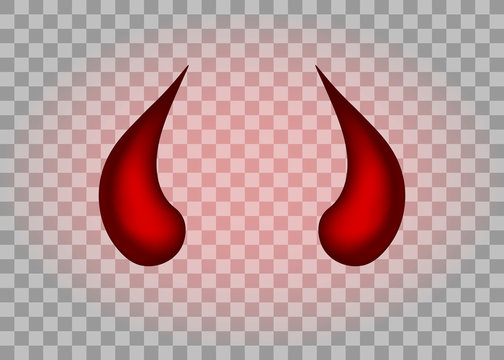 Realistic red devil horns set. Isolated on transparent background. Vector illustration, eps 10.