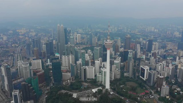 kuala lumpur cityscape downtown famous towers aerial panorama 4k malaysia
