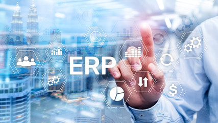 ERP system, Enterprise resource planning on blurred background. Business automation and innovation concept