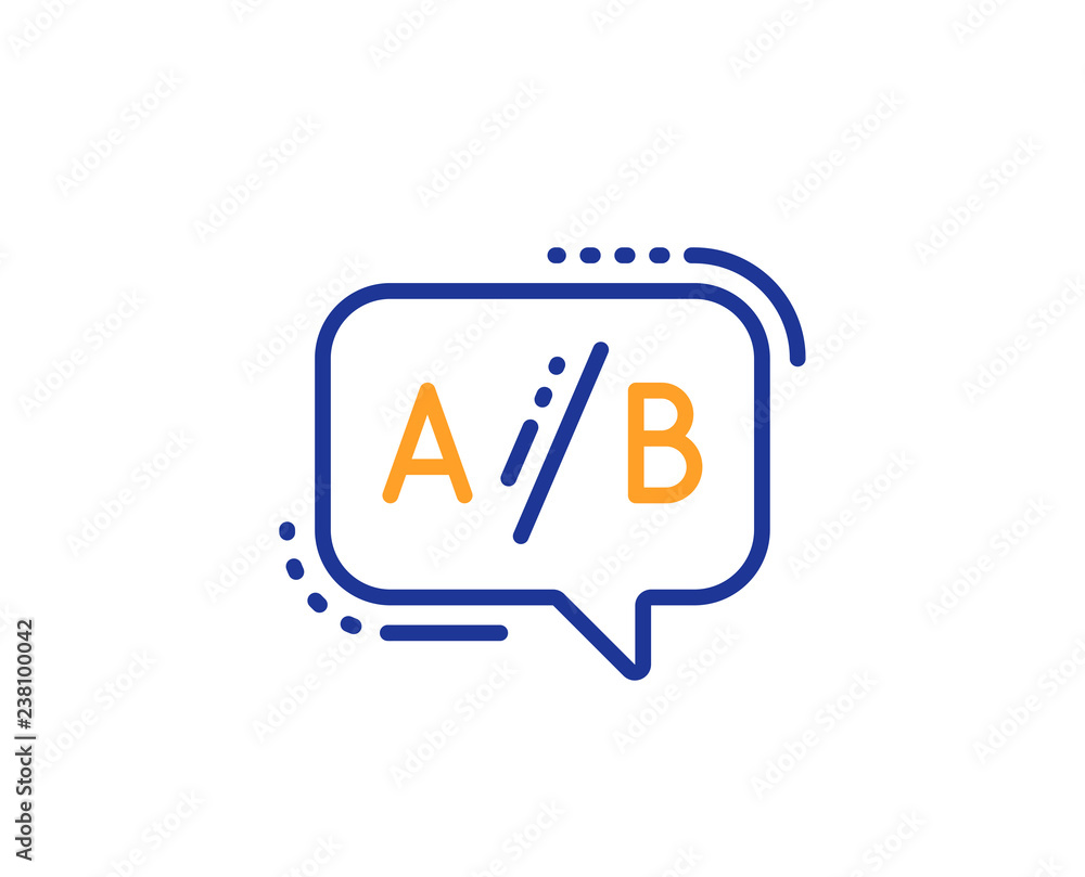 Poster ab testing line icon. ui test chat bubble sign. colorful outline concept. blue and orange thin line 