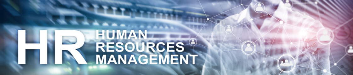 Human resource management, HR, Team Building and recruitment concept on blurred background. Website header banner.