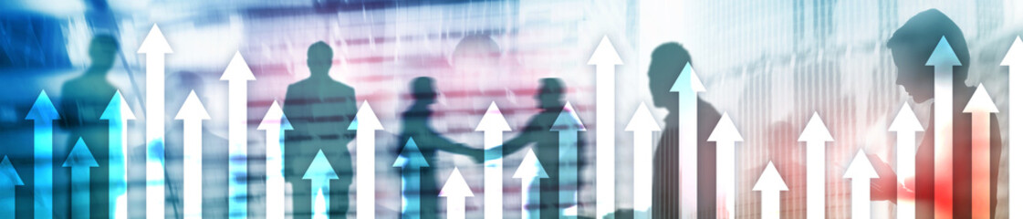 Financial growth arrows on blurred background. Business, Investment, Trading concept. Website...