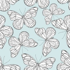 Butterflies Hand drawing. Vector seamless pattern