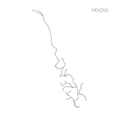 Map of Mekong river drainage basin. Simple thin outline vector illustration.