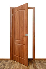 Wooden door, doorway, entrance and exit from the room.