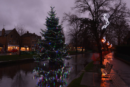 Christmas tree on the water - Bourton-on-the-Water, UK