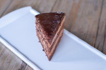 Delicious praga cake on white plate