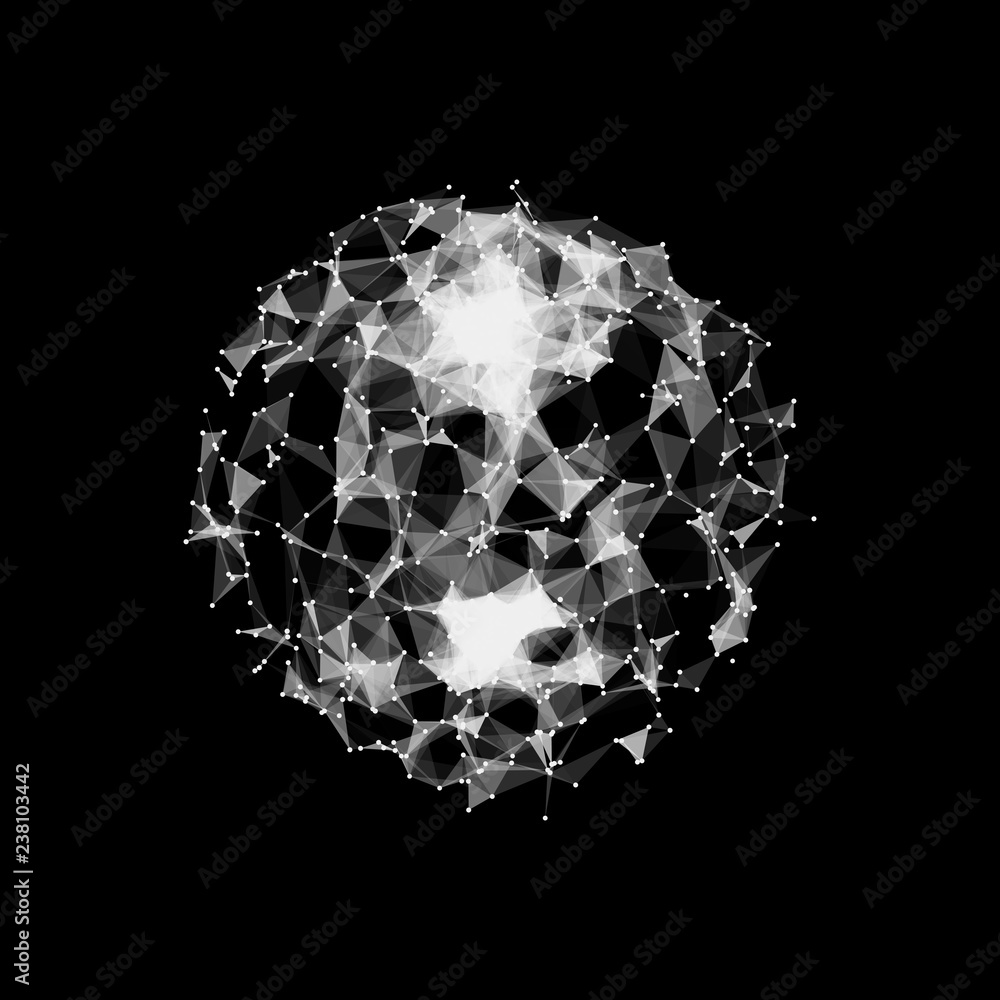 Poster abstract 3d sphere made of points. futuristic technology style. sphere particles. background vector.
