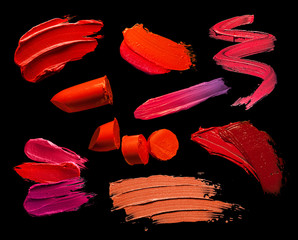 Collection of lipstick smudge texture black isolated background