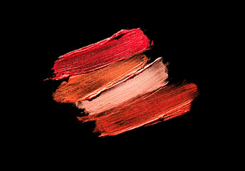 Red pink lipstick smudge texture black isolated background