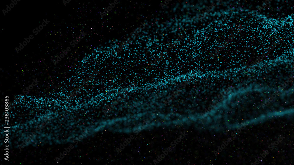Poster wave glow. wave of particles. wave 3d. 3d rendering. futuristic green dots background with a dynamic