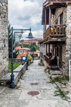 View of the traditional village of Agios Athanasios  in Macedonia Greece near the snow center of Kaimaktsalan