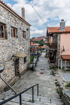 View of the traditional village of Agios Athanasios  in Macedonia Greece near the snow center of Kaimaktsalan
