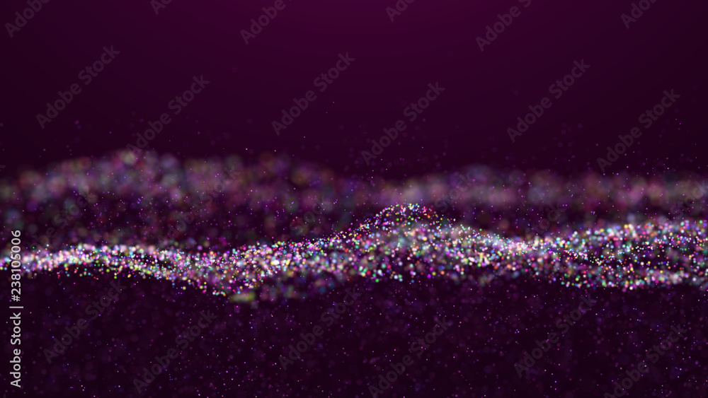 Poster wave glow. wave of particles. wave 3d. 3d rendering. futuristic green dots background with a dynamic