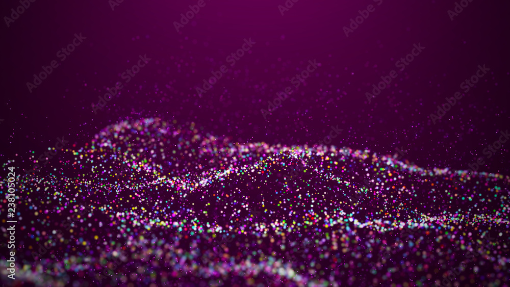 Poster wave glow. wave of particles. wave 3d. 3d rendering. futuristic green dots background with a dynamic