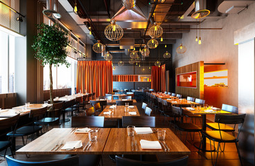 Fototapeta 3d render of restaurant interior obraz