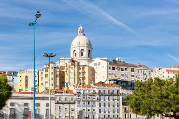 buildings in Santa Apolonia and the tower of the National Pantheon (igreja de Santa Engracia) in Lisbon, Portugal