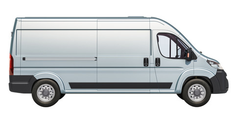Commercial delivery van, side view. 3D rendering