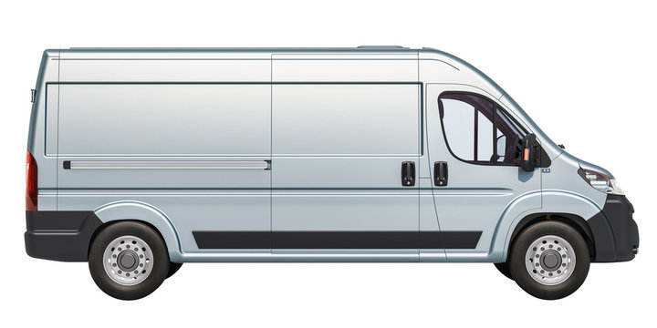 Commercial Delivery Van, Side View. 3D Rendering