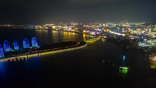 night illumination sanya island traffic aerial panorama timelapse 4k china
