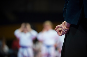 People in kimono and hakama on martial arts training